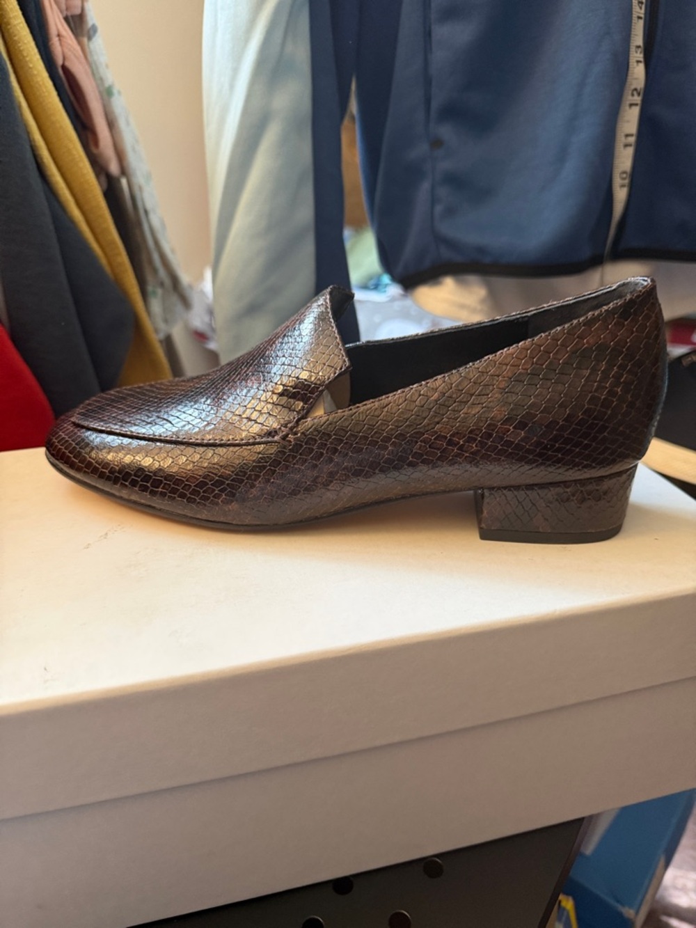 Vince Brown Snake-Embossed Leather Loafers